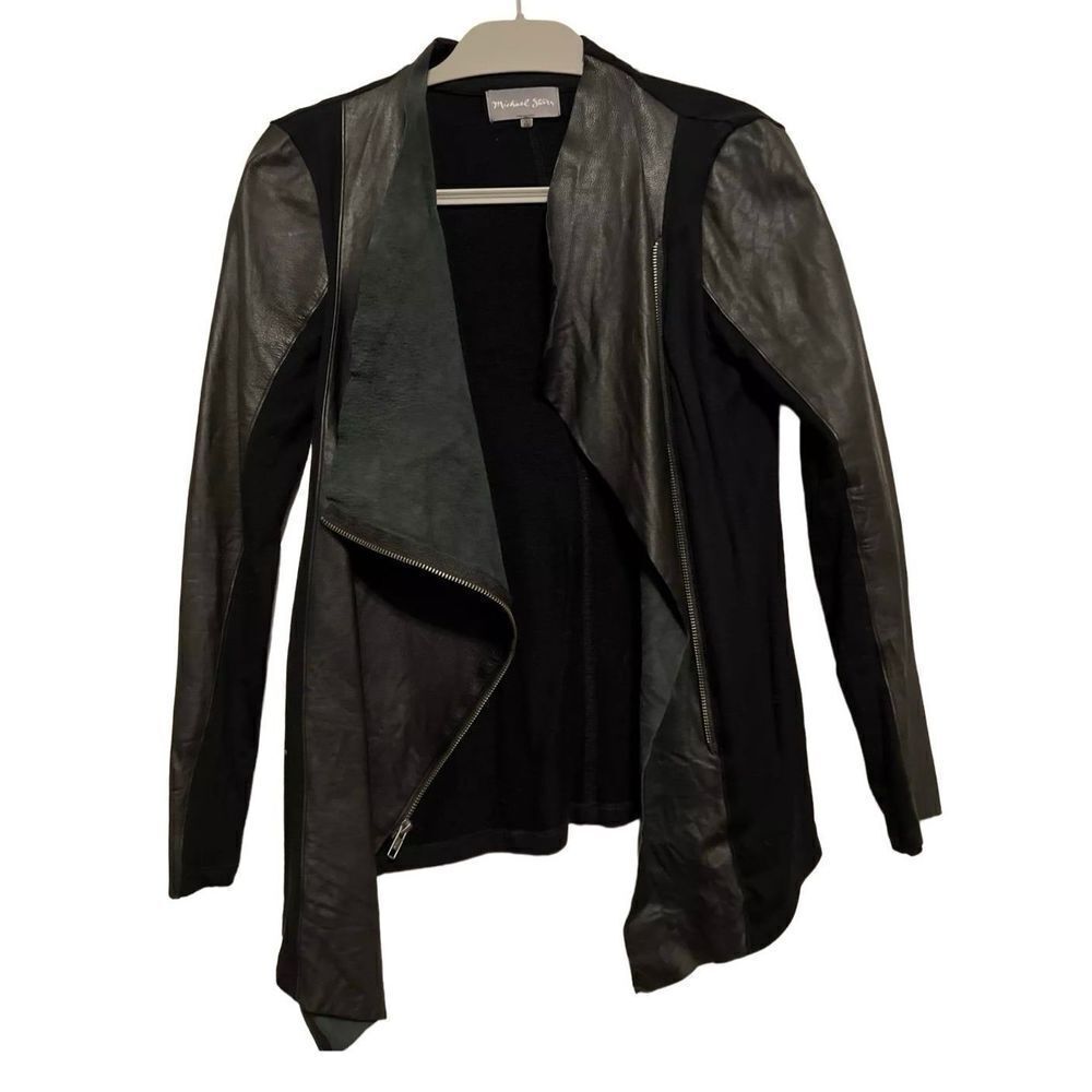 Michael Stars Moto Jacket Real Leather Draped Front Black Size Small